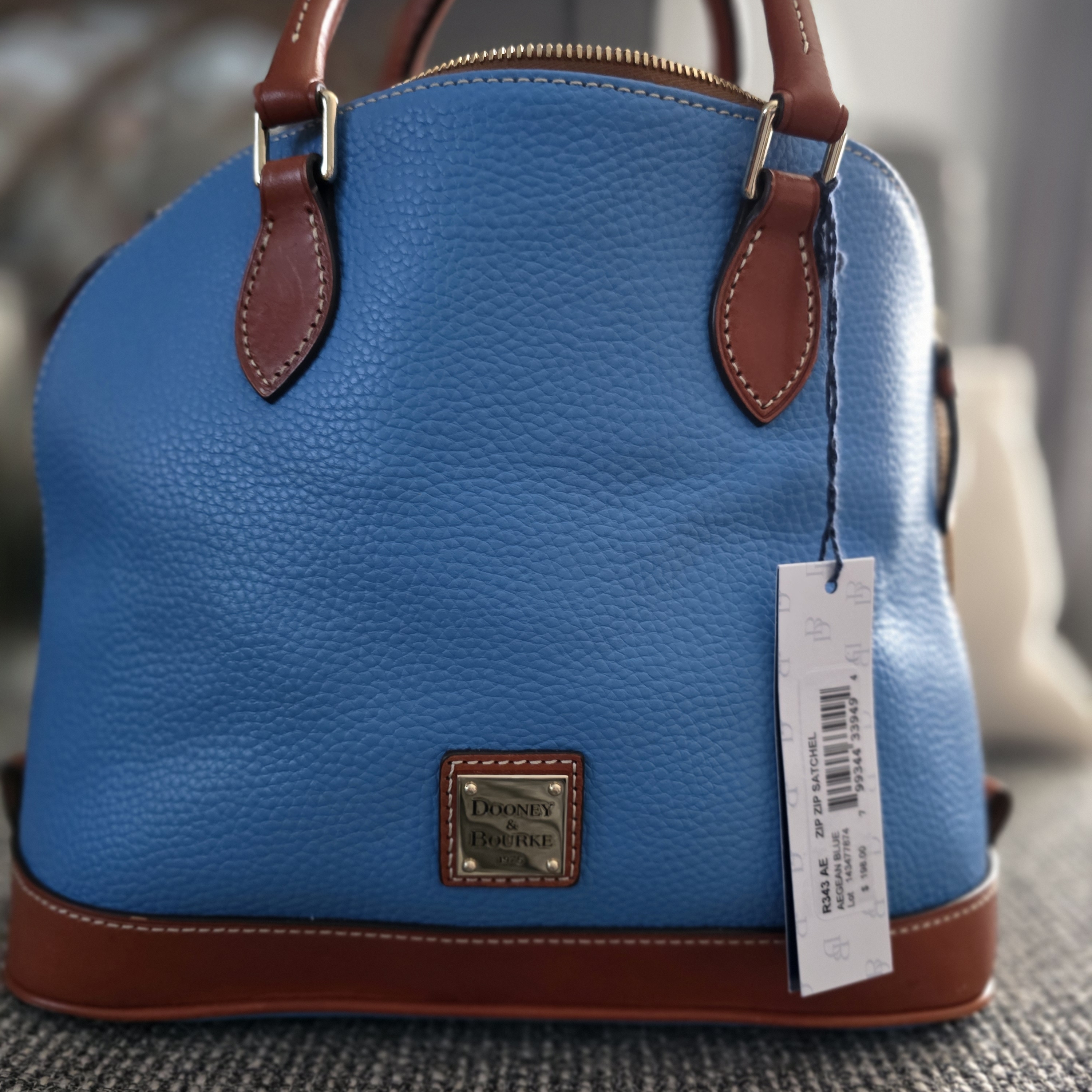 Dooney & Bourke Blue And Brown Leather Satchel